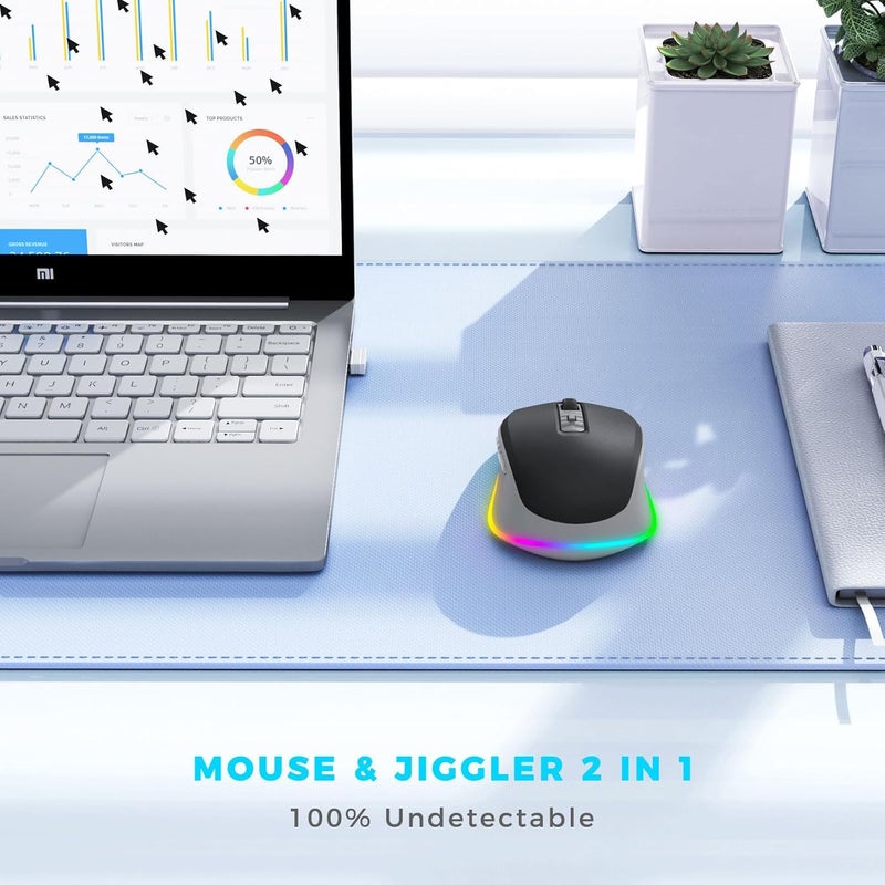 EPEIUS Wireless Mouse Jiggler - LED Wireless Mice with Build-in Mouse Mover, Rechargeable Moving Mouse for Laptop with Undetectable Random Movement Keeps Computers Awake - Black & Grey - Image 2